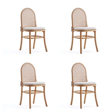 MANHATTAN COMFORT Paragon Dining Chair 1.0 with Cream Cushions in Nature and Cane, Set of 4 2-DCCA05-OM